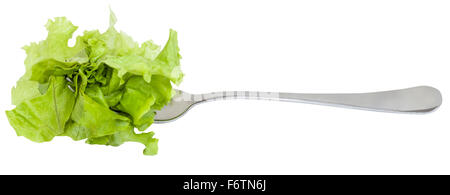 fork with impaled fresh green lettuce isolated on white background Stock Photo