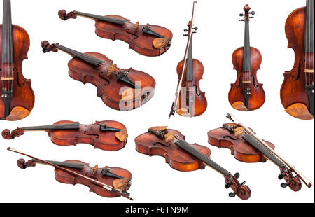 set of old fiddles isolated on white background Stock Photo