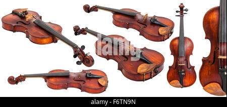 set of old violins isolated on white background Stock Photo