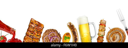 grilled food on white background Stock Photo