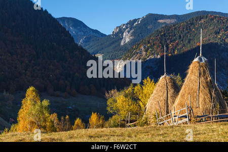 Beautiful sunny autumn mountain landscape with stacks Stock Photo