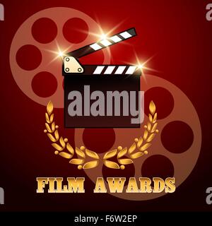 Film Award Poster design.Clapper board and laurel wreath. Colorful illustration Stock Vector