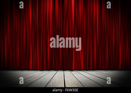 wooden theater stage with red curtains Stock Photo