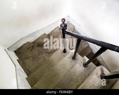 concrete spiral staircase in an old building (high angle view) Stock Photo