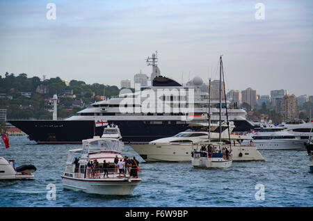 Super Yacht Octopus in Sydney Harbour, Australia, New Years Eve, December 31st, 2015 Stock Photo