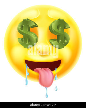 Dollar sign eyes drooling emoticon emoji character icon Stock Photo