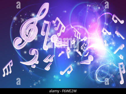 A music background with musical notes and a neon like glow Stock Photo