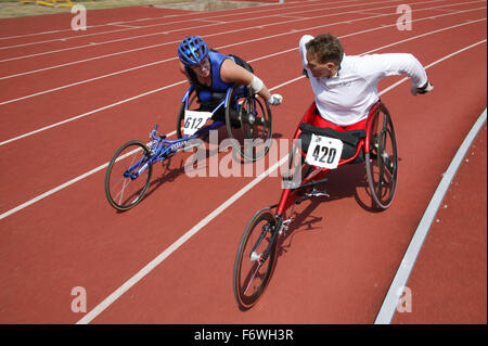 British Open Athletics Championships 2003 games; disabled athletes taking part in a track event, Stock Photo