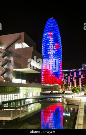 Torre Agbar at night,architect Jean Nouvel,22  quarter,Barcelona,Spain Stock Photo