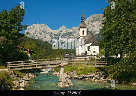 Ramsau church, view to Reiteralpe, Berchtesgaden region, Berchtesgaden National Park, Upper Bavaria, Germany Stock Photo