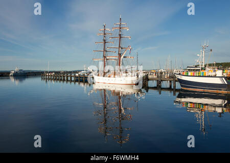 Sailing ship in the harbour, Sassnitz, Ruegen island, Baltic Sea, Mecklenburg Western-Pomerania, Germany