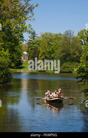 Boat trip on the lake, view to the temple of Venus, Woerlitz, UNESCO world heritage Garden Kingdom of Dessau-Woerlitz, Saxony-An Stock Photo