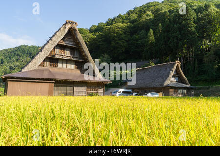 Gassho Zukuri (Gassho-style) Houses in Suganuma area of Gokayama, Japan Stock Photo