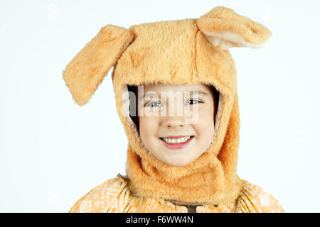 Cute little girl in dog hat costume ,Halloween concept Stock Photo