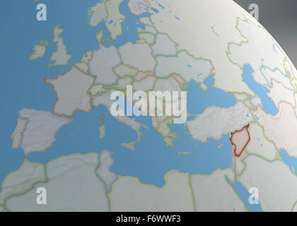 World map of Middle East with Syria highlighted, north Africa and Europe Stock Photo