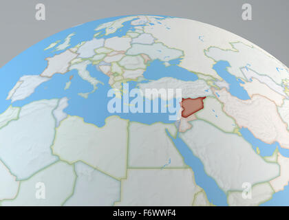 World map of Middle East with Syria highlighted, north Africa and Europe Stock Photo