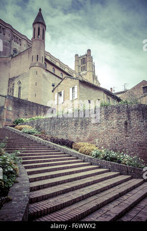 Entrance to Palais de la Berbie Gardens at Albi, Tarn, France. Vertical filtered shot Stock Photo