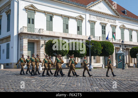 Changing of the Guard at the Presidential Palace, Buda Castle on Castle Hill in Budapest, Hungary Stock Photo
