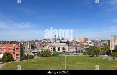 View of downtown Kansas City Missouri with Union Station in front Stock Photo