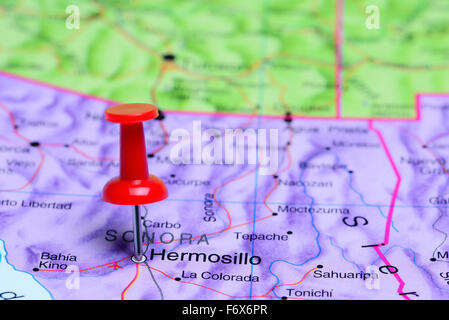 Hermosillo pinned on a map of Mexico Stock Photo