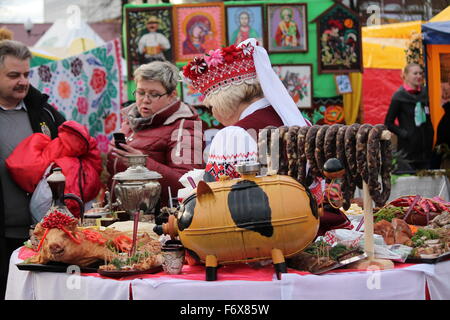 traditional Belorussian treat on fair of new harvest 'Dozhinki',November, 13, 2015, Vileyka, Belarus Stock Photo