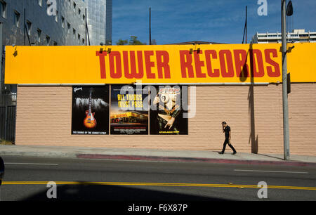 Tower Records sign returns to the Sunset Strip for opening of documentary film All Things Must Pass, October, 2015 Stock Photo