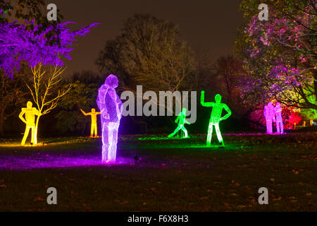 Brentford, London, UK. 20th Nov, 2015. Illuminated wire figures in the woodland. The Enchanted Woodland returns to Syon Park and House in Brentford on November 20th for its 10th year. An illuminated trail takes visitors through the Park and around Capability Brown's Serpentine River, ending at the 16th century Syon House and the Great Conservatory with lighting effects, illuminated trees and figures, and a laser show. Credit:  Imageplotter/Alamy Live News Stock Photo