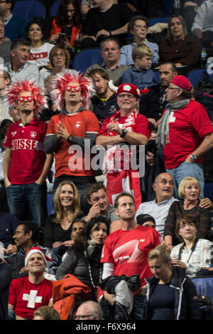 London, UK. 21st Nov, 2015. ATP Tennis Tour Finals. Day 6. Wawrinka fans in the stand Wawrinka won the match 7-6, 6-4. Credit:  Action Plus Sports Images/Alamy Live News Stock Photo