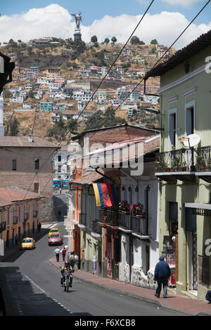 Located on top of the Cerro El Panecillo, the Virgen de Quito monument can be seen from almost any location in downtown Quito. Stock Photo