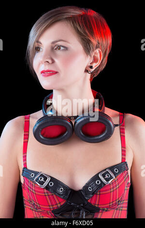 Expressive girl in headphones Stock Photo