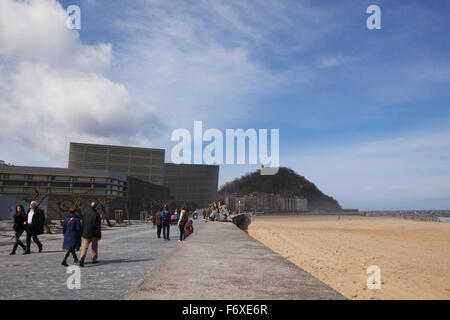 The two glass cubes of the Kursaal, cultural centre, next to the Rio Urumea and the Zurriola beach in the Gros district of the city Stock Photo