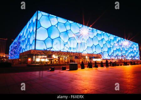 Beijing, China - May, 2013: The view of Chinese National Aquatics Center (Water Cube) at night. Stock Photo