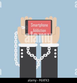 Businessman hands with smartphone and shackle, Smartphone addiction concept, VECTOR, EPS10 Stock Vector