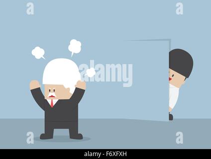 Cartoon illustration of boss or businessman behind the desk talking on ...