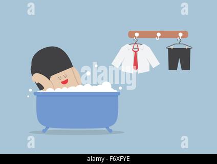 Businessman taking a bath and relaxing in bathtub, VECTOR, EPS10 Stock Vector