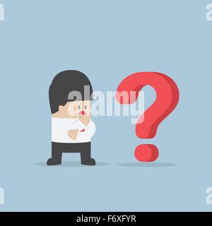 Businessman thinking while looking at question mark, VECTOR, EPS10 Stock Vector