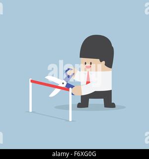 Businessman with scissors cutting a red ribbon, VECTOR, EPS10 Stock Vector