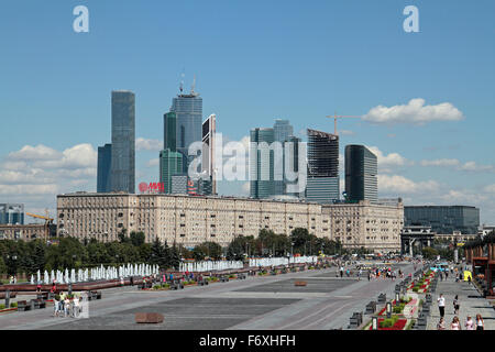 General view over Park Pobedy towards the financial district of Moscow (Moscow International Business Center), Russia. Stock Photo