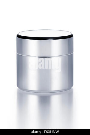 Blank metallic cosmetics jar. Clipping path on pot. Stock Photo