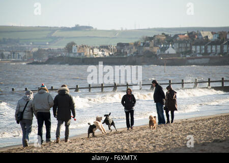 Portobello Beach, Edinburgh, Scotland, UK. 21st Nov, 2015. Saturday 21st of November 2015: Weather Standalone. Portobello Beach, Edinburgh, Scotland. Dog walkers on the beach as temperatures in the Scottish capital plummet to 3C. Forcasters predict the coldest winter in the UK for 50 years. Credit:  Andrew O'Brien/Alamy Live News Stock Photo