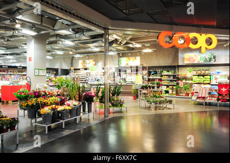 Lugano, Switzerland - 17 July 2014: interior of Coop supermarket store on the mall of Lugano on Switzerland Stock Photo