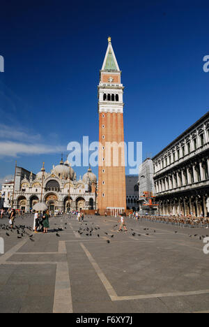 St Marks Sqaure with the Campanile Basilica and Procuratie Nuove in Venice Italy Stock Photo