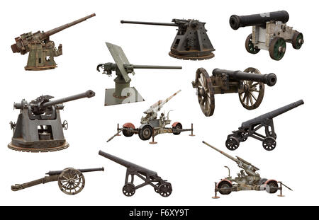 Cut out image of many guns and cannons of war Stock Photo