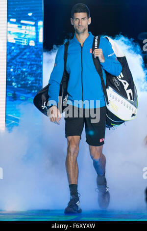 London, UK. 21st Nov, 2015. ATP Tennis Tour Finals. Day 7. Novak Djokovic (SRB) [1] enters the arena for his match with Rafael Nadal (ESP) [5] Credit:  Action Plus Sports Images/Alamy Live News Stock Photo