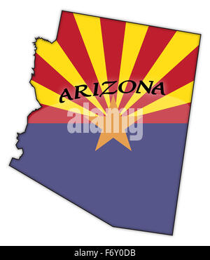 An Arizona flag in an Arizona map isolated on a white background Stock Photo