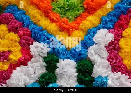 crepe paper flowers on mexican parade float stock photo 90332990