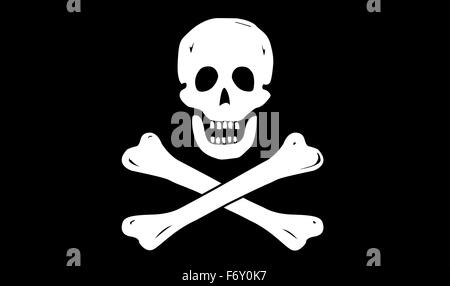 A jolly rodger pirate flag design isolated on a black background Stock Photo