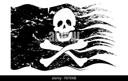 A wavy jolly rodger grunged pirate flag design isolated on a white background Stock Photo