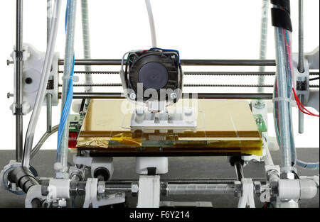 Printing Plastic Part Prototype with 3D Printer Stock Photo