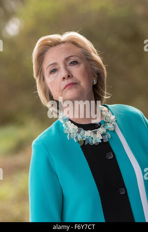 Former Secretary of State and Democratic presidential candidate Hillary Rodham Clinton speaks with reporters at the Blue Jamboree campaign event November 21, 2015 in North Charleston, South Carolina. Stock Photo